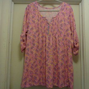 SWEET GIRL BOHO WOMAN WITHIN BOHO PINK W FLORALS SOFT DRAPED BLOUSE 14/16